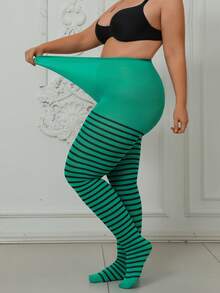 1 Peça Meia-Calça Curva Translúcida Elástica Calça Justa Confortável Macia Peça Única Entrepernas Listra Horizontal Verde Meia-Calça Halloween Natal Fantasia Meias Moda Versátil Adequada para Casa Role Play Festa Reunião Meia-Calça Colorida - Verde - Visão 2