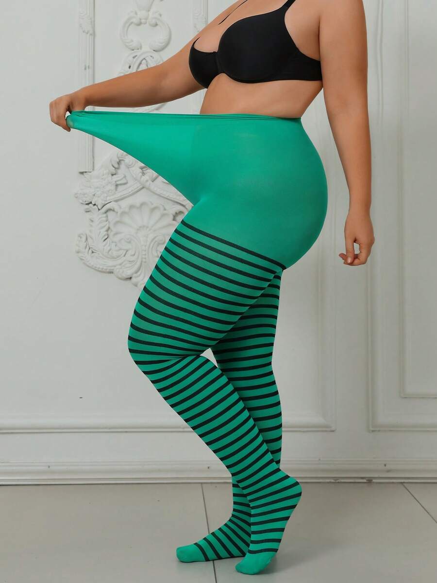 1 Peça Meia-Calça Curva Translúcida Elástica Calça Justa Confortável Macia Peça Única Entrepernas Listra Horizontal Verde Meia-Calça Halloween Natal Fantasia Meias Moda Versátil Adequada para Casa Role Play Festa Reunião Meia-Calça Colorida