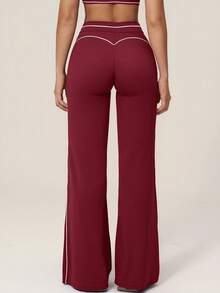 TimeOff Women's 1pc Contrast White Line High Waist Tummy Control Butt Lift Wide Leg Sports Pants - Burgundy - View 7