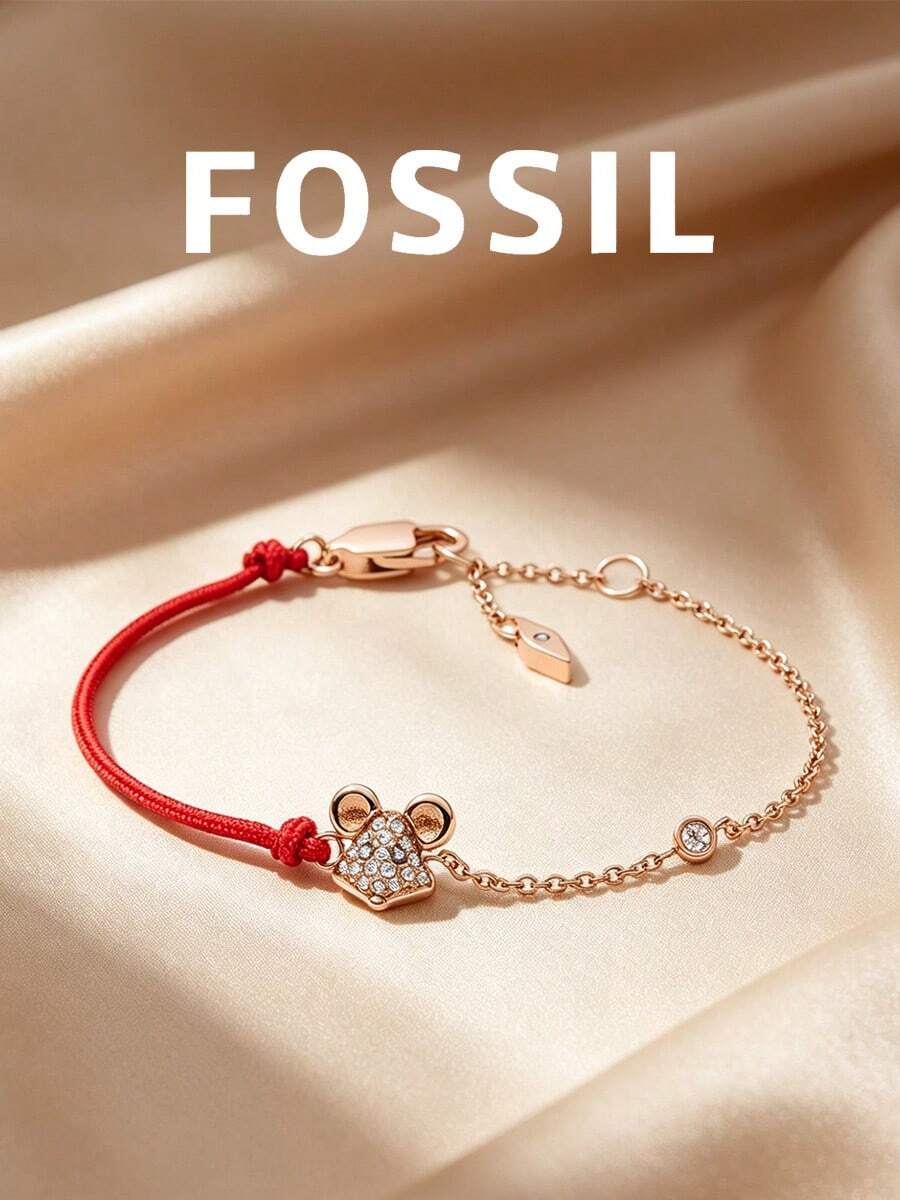 Fossil 品牌玫瑰金不鏽鋼鏈條手鍊，金屬手鍊、耳環，時尚優雅，適合女性，適用於各種節日 - 玫瑰金 - 查看 1