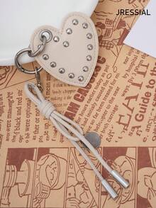 JRESSIAL Punk Heart Shaped Bag Charm, Casual Fashion Keychain Accessories - Ivory - View 5