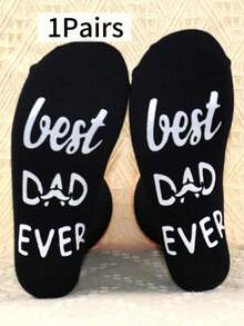 1/2/4 Pairs Men's Socks With "Best Dad" Text, Letter Pattern Printed On Sole, Funny Gift Socks - Black - View 5