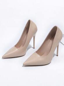 Vintage Style Party Women's Shoes, Mirror Finish Fashion Shallow Pointed Toe Stiletto High Heels, Elegant Sexy Formal Evening Dress Pumps - Apricot - View 6