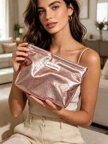 Bolsa de Armazenamento de Cosméticos Brilhante e Elegante de Grande Capacidade, Organizador de Maquiagem Portátil para Viagem, Bolsa de Higiene Pessoal à Prova d'Água, Adequada para Armazenar Produtos de Cuidados com a Pele, Cosméticos, Pincéis de Maquiagem, Pequenos Acessórios, Etc., Essencial para Armazenamento Doméstico em Múltiplos Cenários, Adequada para Banheiro, Quarto, Sala de Estar, Dormitório, Etc., Presente Atencioso, Aniversário de Casamento, Aniversário, Presente do Dia das Mães, Presente Único para Amigas - Multicolorido - Visão 2