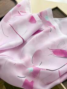 1件女款夏季花卉印花領結方巾，仿絲材質，適用於海灘髮飾、手提包裝飾、頭巾、度假旅行場合配件 - 紫色 - 查看 3