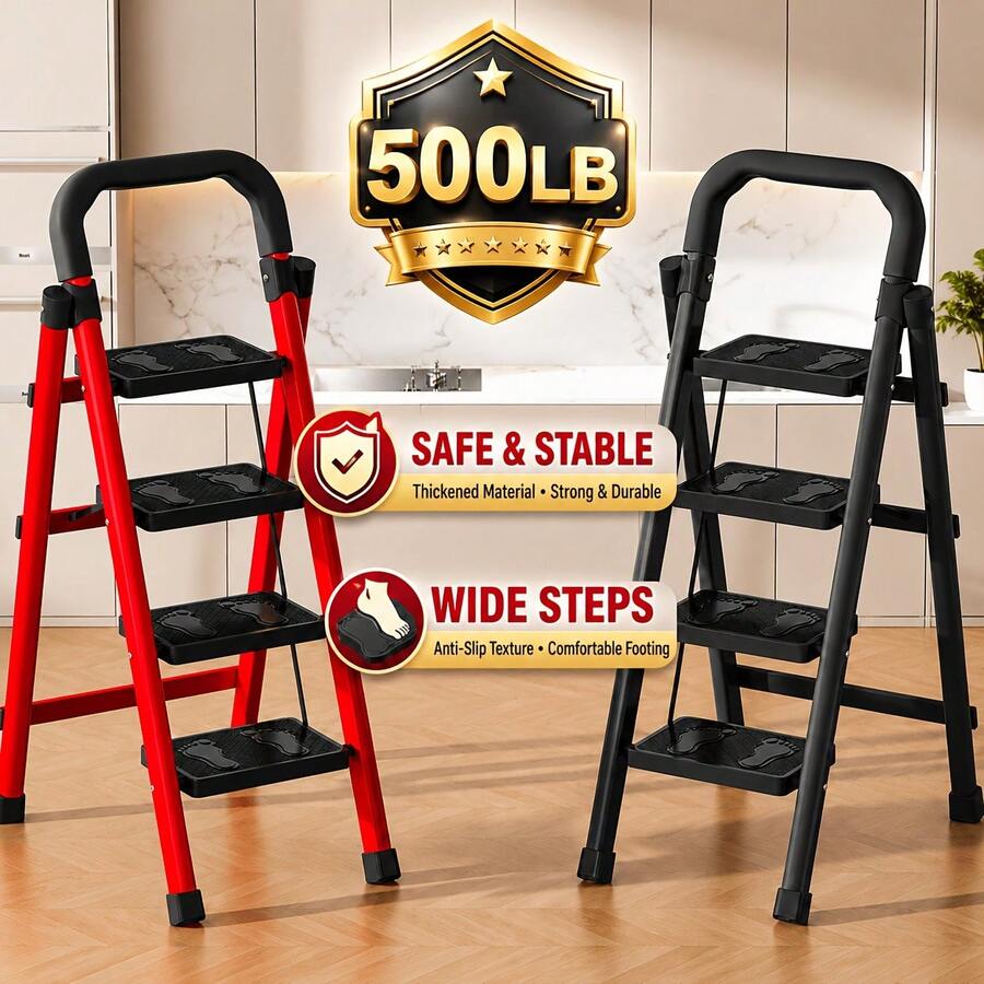 Multifunctional Folding Household Ladder, With A Load Capacity Of 500 Pounds, Is , Sturdy, Convenient, And Stylish, With Perfect Dimensions, Equipped With A Ty Lock, Anti-Slip Foot Pads, And A Three-Layer Anti-Rust Design - 方頭3步 - 查看 1