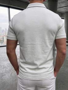 GRDR Men's Summer Polo Collar Half Zip Short Sleeve T-Shirt, Suitable For Outdoor, Vacation And Casual Wear - Light Grey - View 8