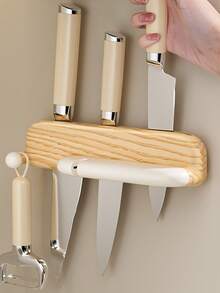 1pc 2-In-1 Drill-Free Wall-Mounted Kitchen Storage Rack, Can Hold Knives, Spoons And Chopsticks - Modern Kitchen Essential - Multicolor - View 4