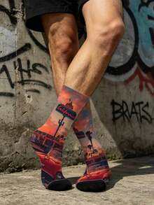 1/5/10 Pairs Multicolor Contrast Pattern Mid-Calf Socks, Fun Crazy Novelty Breathable Socks, Men's Gift, Fashion Preppy Style, Soft And Breathable, Daily Versatile, Sports, Casual Wear, Spring Summer Autumn Winter - Multicolor - View 10