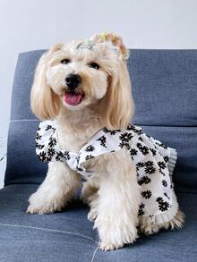1pc Pink Daisy Flutter Sleeve Pastoral Style Doll Dress For Pets Cats And Dogs - Black and White - View 4