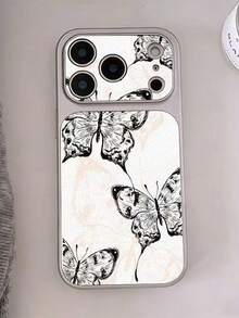 1pc Large Window Full Screen Line Bow Phone Case, White To Lychee Texture, Compatible With 13/14/15/16/17 PRO PROMAX PLUS, Full Coverage Large Window Phone Case - Black and White - View 2