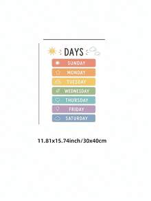 1 pieza Póster de calendario semanal sin marco, imprimible, arte de pared educativo para niños, tabla de aprendizaje, decoración de aula, descarga digital, apartamento estético, póster divertido de regreso a la escuela, esencial para dormitorio - Cartel de día laborable - Ver 12