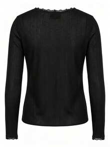 Women's Spring/Summer Lace Patchwork Floral Trim Soft Knit Cardigan Lightweight Jacket Black, Effortless Style - Black - View 8