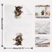 2pcs Dachshund Theme Chef Series Illustration Pattern Kitchen Towels, Rectangular Microfiber Kitchen Towels, Dishcloths, Scouring Pads, Hand Towels, Cooking Baking Tea Towels, Kitchen Decor, Housewarming Gift, Birthday Gift, Bathroom Cleaning Wet Wipes, Decorative Towels - Multicolor - View 3
