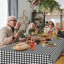 1/6/12PCS-137*274cm Black And White Plastic Checkered Tablecloth, Decorative Disposable Black Plaid Tablecloth, Suitable For Picnic Farm Birthday Wedding Rectangular Party Tablecloth - Black - View 9
