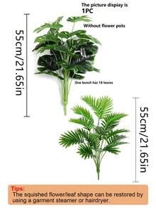 1/2件人造棕櫚葉植物，大型仿真熱帶龜背葉，適用於室內外使用，人造綠植，適合夏威夷風格家居裝飾、花園裝飾、禮物、房間佈置 - 綠色 - 查看 3