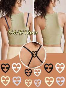 1/4/8/12pcs Heart-Shaped Bra Straps With Anti-Slip Invisible Bra Clips, Designed For Travel, Sports And Body Protection On The Go - Multicolor - View 2