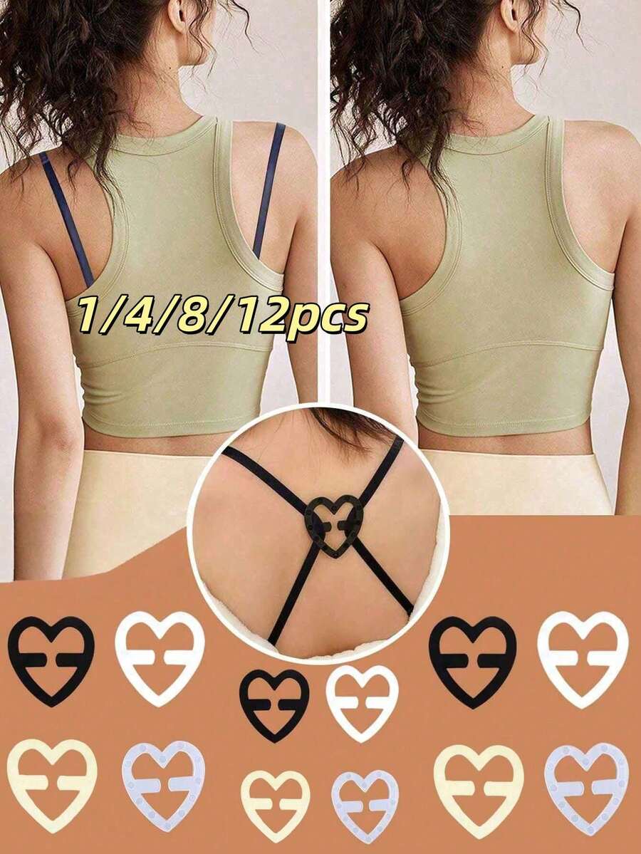 1/4/8/12pcs Heart-Shaped Bra Straps With Anti-Slip Invisible Bra Clips, Designed For Travel, Sports And Body Protection On The Go