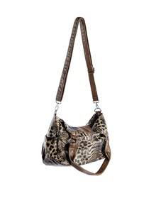 Rollcall Y2K Streetwear Women's Personalized Leopard Print Handbag, Large Capacity Vintage Rivet Crafted Shoulder Bag, Multi-Pocket Detachable Strap - Brown - View 4