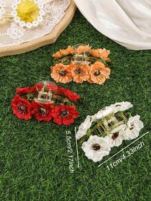 1Pc Bohemian Faux Flower Claw Clip, Retro 3D Floral Hairpin, Vacation/Party/Daily Versatile Head Accessory - Multicolor - View 8