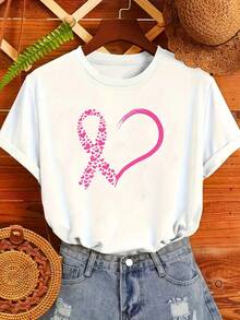 Women's T-Shirt - Casual Pink Blouse With Hearts And Bow, Machine Washable, Soft And Stretchy Fabric, Ideal For Charity Events And Everyday Wear - 白色 - 查看 1