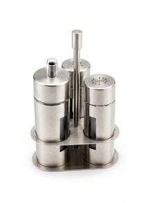 3/4Pcs Stainless Steel Kitchen Condiment Container Set, Oil Dispenser And Seasoning Jars With Holder For Home, Restaurant And Dining Table - Silver - View 8