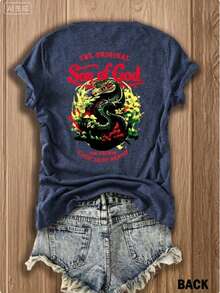 Women's Casual Cotton Round Neck Long Sleeve T-Shirt 'Son Of God' Graphic Tee - 藏青色1 - 查看 3