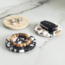 1pc Natural Marble Round Jewelry Tray, Jewelry & Key Storage Dish, Home Desktop Stone Decorative Ornament - Color - View 2
