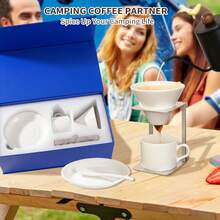 TYGHF 6-Piece Pour Over Coffee Maker Kit &Amp; Dripper Set With Foldable Stand, Cup, Spoon &Amp; Storage Bag - All-In-One Portable Coffee Brewing Kit For Camping, Home, Office - White - View 2