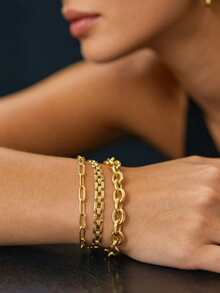 MECYLIFE 1pc Women's Stainless Steel Chain Bracelet, Simple Versatile Layering Bracelet For Daily Wear, Gold Jewelry - Yellow Gold - View 2