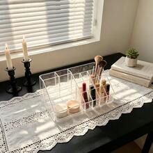 1 pieza, Caja de almacenamiento de maquillaje transparente multifuncional, Caja con compartimento integrado para lápiz labial + brochas de maquillaje, Esencial de almacenamiento de tocador para dormitorio, Diseño de compartimento de gran capacidad, Sensación premium, Regreso a la escuela - transparente - Ver 5