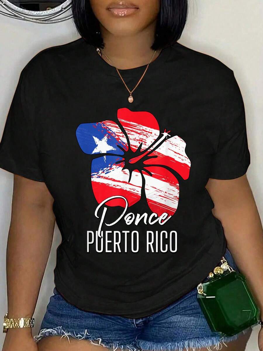 100% Cotton Puerto Rico Culture Roots Amapola Boricua Flag T-Shirt Women's Men's Oversized Comfort Soft Crew Neck Tee Tops - 黑色6 - 查看 1