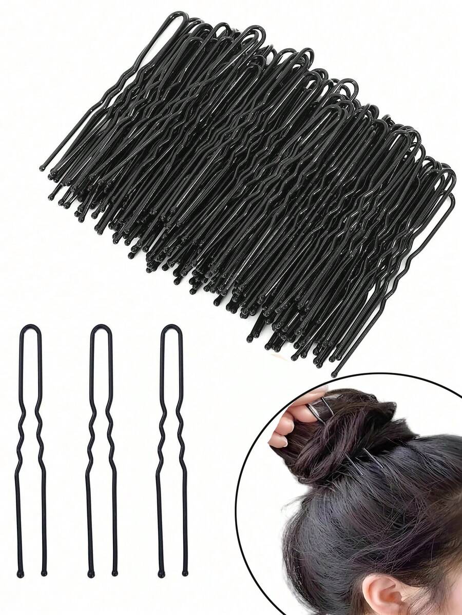 Pinzas para el cabello en forma de U de 5cm/6cm/7cm, tres opciones de longitud, pinzas invisibles negras para moño, adecuadas para mujeres y niñas, herramienta accesorio para fijar el moño de maquillaje, horquillas negras en forma de U - Negro - Ver 1