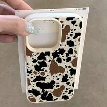 TPU Cow Print Pattern 1pc TPU Material Fashionable High-End Contrast Color Cow Print Pattern Phone Case Compatible With Iphone 17 Pro Max/17/16 Pro Max/15/13/12/11, , Full Coverage Anti-Drop Soft Shell Phone Protective Cover, - White - View 3