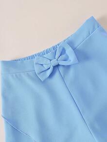 2pcs/Set Girls' Casual Asymmetric Ditsy Floral Camisole And Bow Tie Camisole Shorts Set, Summer - Baby Blue - View 7