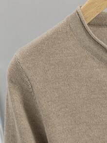 GIGOGOU Autumn Winter Basic Women Henley Neck Button Front Knit Sweater Long Sleeve Casual Solid Basic Pullover Top For Daily Wear - Khaki - View 10