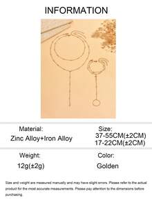4pcs/Set Minimalist Elegant Gold-Tone Transparent Rhinestone Y-Shaped Necklace & Finger Chain Jewelry Set, Design-Driven Eight-Pointed Star Decor Bracelet, Suitable For Women's Daily Wear, Commute, Party And Date, Chain Length Adjustable By Cutting - Gold - View 5
