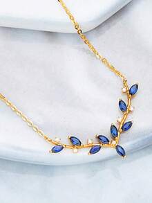 1 pieza Collar con colgante de cuerno de ciervo & rama de olivo de plata de ley S925 para mujer, joyería de cadena de clavícula elegante, artística, de lujo y alta gama, accesorio de cuello versátil para el uso diario y reuniones - Hojas - Ver 10