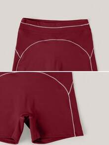 TimeOff Women's 1pc Contrast White Line High Waist Tummy Control Sports Shorts - Burgundy - View 4