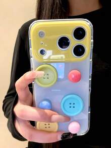 Funda protectora de teléfono con diseño de botón redondo colorido 3D de nicho, cobertura completa, compatible con iPhone 15/17/14 Pro Max/16 Pro Max/13, funda a prueba de caídas y golpes, estilo para mujer - Azul - Ver 2