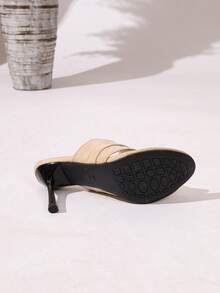 Chic Plus Size Stiletto Heel Slip-On Closed Toe Sandals, Fashionable Versatile High Heel Slides - Beige - View 5