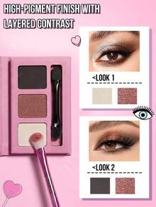 Misslyn 1件裝 EYE Want It 3色眼影盤，附鏡子與刷具，霧面亮片閃粉高顯色，質地柔軟易暈染，Y2K派對海灘旅行妝容，新年禮物，情人節禮物 - 22 NUDE ADDICTION - 查看 5