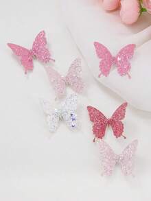 170pcs Girls Colorful Pink Set Sequin Butterfly/Fabric Artificial Flower Hair Clips Simple Basic Rabbit Ear Hair Ties Cute Princess Hair Bands High Elasticity Durable Non-Damaging Hair Ropes Hair Ties Suitable For Daily Use - Pink - View 4