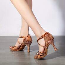Women's Embellished Latin Dance Shoes, 7.5cm/2.95in Shiny High Heels For Salsa, Bachata, Tango, Ballroom, Performance & Party - Orange - View 7