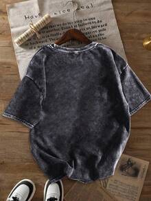 Talla Grande - Talla Grande - /Retro para Mujer - Camiseta de Talla Grande Artesanal Resistente Lavada/Estampada con Texto y Estampados de Tema Cerezas Divertidos, Dulces y a la Moda/Tendenc - Negro - Ver 2