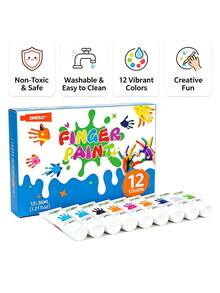 12-Color Washable Children's Finger Paint Set, 36ml Per Tube, Vibrant Art Paints, Suitable For Toddler Handprint Art And Preschool Creative Activities - 12 Colors - View 1
