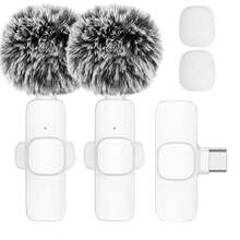 New Portable Wireless Lavalier Microphone For Audio And Video Recording, Mini Microphone For IPhone, Android, PC, Camera, Live Streaming, Gaming, And Phone - White 2in1 Type-c - View 1
