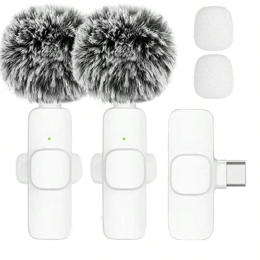 New Portable Wireless Lavalier Microphone For Audio And Video Recording, Mini Microphone For IPhone, Android, PC, Camera, Live Streaming, Gaming, And Phone - White 2in1 Type-c - View 1