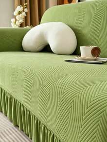 1PC Fleece Fabric Non-Slip Elastic Decorative Jacquard Sofa Cover, Carved Leaf Pattern, Pet-Proof, Anti-Dirt, Anti-Dust, Suitable For 1/2/3/4 Seater Sofa, All Seasons - Grass Green - View 4