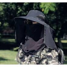 Sun Visor Hats - (Wide-brimmed Hat + Face Mask) -- Khaki - View 5